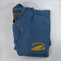 Super Cub Airplane Embroidered Shirt Harriton Denim Size 2XL/2TG Blue New - $35.99