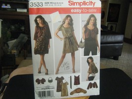 Simplicity 3533 Dress or Top, Jackets, Shrug, Belt &amp; Bag Pattern - Size ... - $7.09