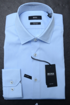 HUGO BOSS Hommes Goras Facile Fer Coupe Standard Bleu Pastel Robe Coton Shirt 37 - £50.67 GBP