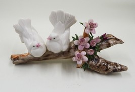 Capodimonte Porcelain White Doves Birds Pink Purple Flower Branch Figurine - £55.77 GBP