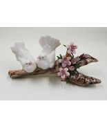 Capodimonte Porcelain White Doves Birds Pink Purple Flower Branch Figurine - £55.87 GBP