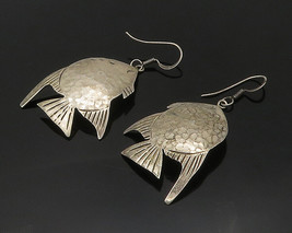 MEXICO 925 Sterling Silver - Vintage Fish Motif Hammered Dangle Earrings- EG7848 - £60.58 GBP