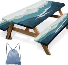 Picnic Table Cover With Bench Covers Elastic Edges, Mountain Landscape Fitted - £26.98 GBP