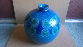 Large Vintage Mcm Aldo Londi Bitossi Pottery Italy Rimini Blu Round Ikano Vase - £399.67 GBP