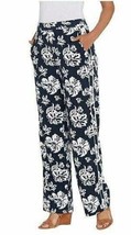 Dennis Basso Floral Printed Wide Leg Pull-On Pants Navy White S New A307236 - $19.79