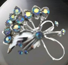 Vintage Fashion Scatter Pin Brooch Silver Tone Blue Settings Bouquet Delicate - £12.93 GBP