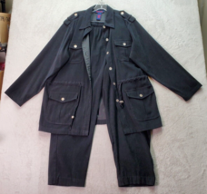 2 Piece Set Denim &amp; Co. Jacket &amp; Pants Women&#39;s Large Black Collared Button Front - £21.68 GBP