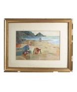 Untitled Watercolor Woman on Seashore Unknown Artist 18" x 23" Gorgeous Piece! - $259.88