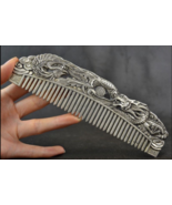 Chinese Old Decoration Collectibles Handwork Tibet Silver Carving Dragon Comb 7"