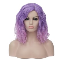 Purple Short Curly Wavy Bob Wig  - £27.83 GBP