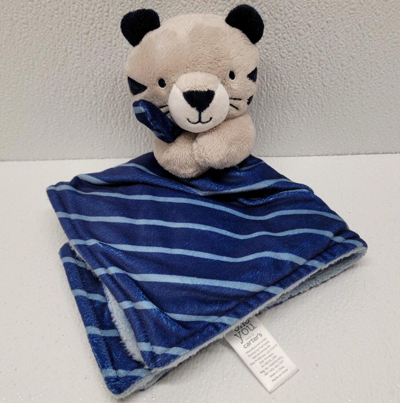 Just One You Carters Lovey Security Blanket Plush Blue Gray Stripe Tiger... - $39.59