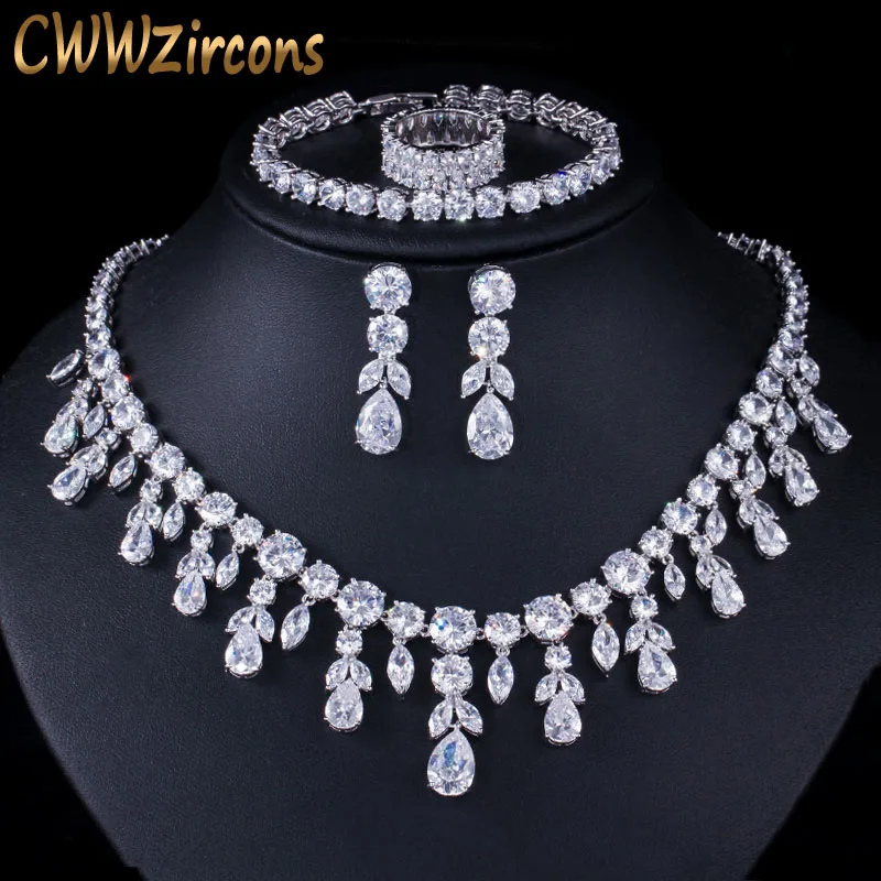 Dangle Drop Dubai Zircon Necklace Earrings Bracelet and Rings Bridal Jew... - $76.86
