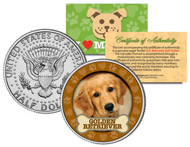 Golden Retriever Dog Jfk Kennedy Half Dollar Us Colorized Coin - £6.82 GBP