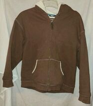 Womens Lands end Large Zip Front Hoodie Warm Lined Pockets Cozy Brown - $16.99