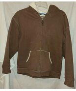 Womens Lands end Large Zip Front Hoodie Warm Lined Pockets Cozy Brown - $16.99