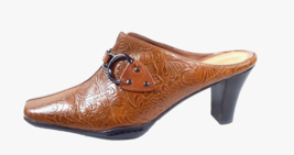 AEROSOLES Size 9.5 Women High Heel Brown Mules Tooled Leather Western Ci... - £22.32 GBP