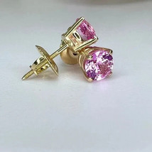 4Ct Round Simulated Pink Sapphire Solitaire Stud Earrings 14K Yellow Gold Plated - £29.88 GBP