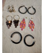 Vtg Lot of 5 Prs Chandelier Dangle Hoop Pierced Earrings Pierced 3&quot; Mult... - $28.52 CAD