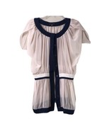 Pure Sugar Sheer Flowy Tulip Sleeve Fitted Waist Size Small Navy Edging - £19.95 GBP