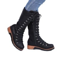 Black Combat Lace-Up Boots - £33.71 GBP