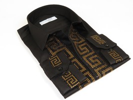 Men CEREMONIA Turkey Shirt 100% Cotton Fancy Rhine Stones #TSV 15 Black Slim Fit image 2