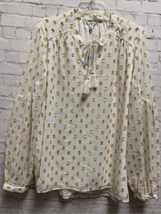 Crown &amp; Ivy Holiday Blouse Top Pullover Ivory Gold Flowy Tassels Plus XXL New - £28.31 GBP