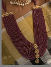 VeroniQ Trends-Bridal Multistrand Ruby Onyx Beads And Polki Kundan Necklace Set - £151.32 GBP