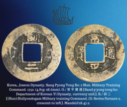 1752 Korea 常 平 寶 通 Sang Pyong Zange Bo 2 Munster 訓 二 Militär Training 4.81g Coin - £23.73 GBP