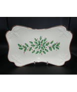 Lenox Holly Holiday 11&quot; Tray Treat Dish Gold Trim Raised Relief Holly Co... - £17.69 GBP