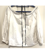 Alexis White M Black Piping Accents Womens 3/4 Sleeve Shirt Top Blouse - $19.80