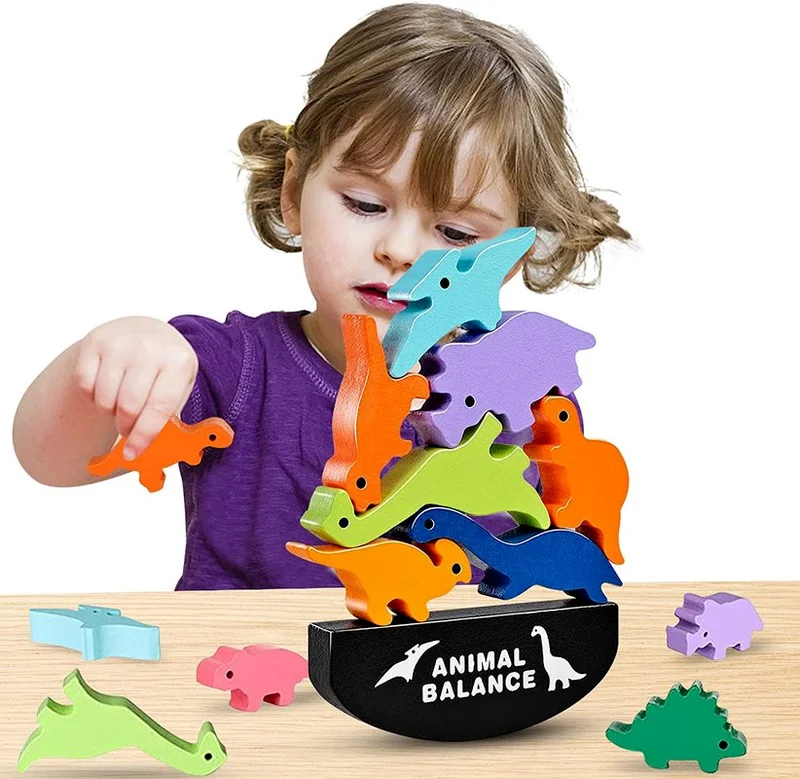 Children Toy Wooden Animal Balance Blocks Board Games Toy Dinosaur Educational - £8.91 GBP