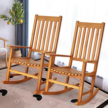 2 Pieces of Wood Rocking Chair Porch Rocker High Back Garden Seat Outdoor Teak - £335.65 GBP