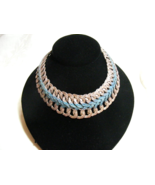 Vintage Intertwined Braided Retro Silver Toned Choker Blue Painted Cente... - €33,76 EUR