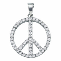 Authenticity Guarantee 
14k White Gold Womens Round Diamond Peace Sign Circle... - £580.24 GBP