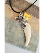 New DAD Necklace Wolf Fang Men&#39;s Necklace Wolves Head &amp; Tooth w/ &quot;DAD Charm - $22.79