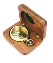 NauticalMart Solid Brass Pocket Compass With Wooden Box Set of 10  - £105.79 GBP