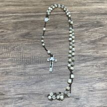Vintage White Beaded Rosary Crucifix Catholicism Christianity KG JD - $10.89