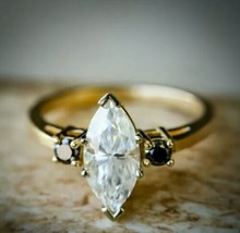 1.60 CT marquise Diamond With Black Diamond Engagement Ring  14k Yellow Gold Fn - £38.50 GBP