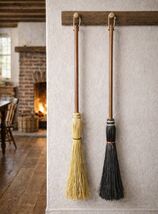 LONG HANDLE FIREPLACE BROOM - Black &amp; Natural Corn Straw Amish Hand Brush - $47.99