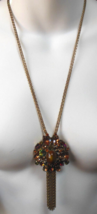 Vintage  Browns, Green, Watermelon Rhinestone  Pendant Tassel Necklace 2... - $148.50