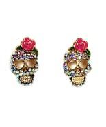 BLING SKULL EARRINGS Day of the Dead Skeleton Post Stud Pair Jewelry Rhi... - £7.19 GBP