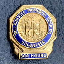 Tallahassee Memorial Hospital Volunteer Pin Gold Tone Vintage Enamel 500... - $9.89