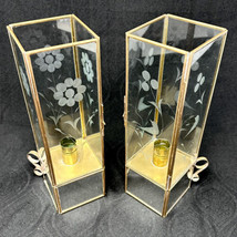 2 Lantern Candleholders Etched Glass &amp; Mirrored Base Vintage 70s Style Boho 10”H - $36.10