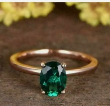 14Carat Rose Gold Over 1.50 Ct Oval Cut Green Emerald Engagement Solitaire Ring - £71.58 GBP