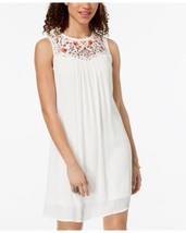 Trixxi Juniors Embroidered Lace Up Dress Size Medium Color White - £52.86 GBP