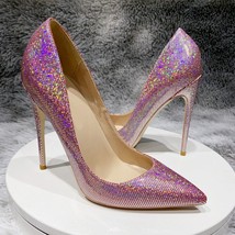 Bling Pink Sequined Women Pointed Toe High Heels Wedding Party Bridal Shoes Ladi - £59.65 GBP