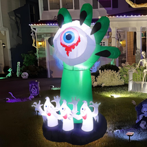 6.5FT Halloween Inflatables Outdoor Decorations with Green Ghosts Hand, Eyeball, - £42.83 GBP+