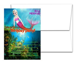 12 ELSA Mermaid Birthday Invitation Cards (12 White Envelops Included) - £12.89 GBP