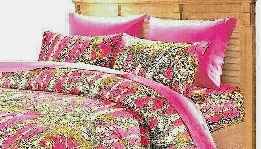 King Hot Pink Fuschia Camo 6 pc Sheets : Camouflage Flat, Fitted 4 Pilllowcases - $37.62