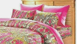 King Hot Pink Fuschia Camo 6 pc Sheets : Camouflage Flat, Fitted 4 Pilllowcases - £29.55 GBP